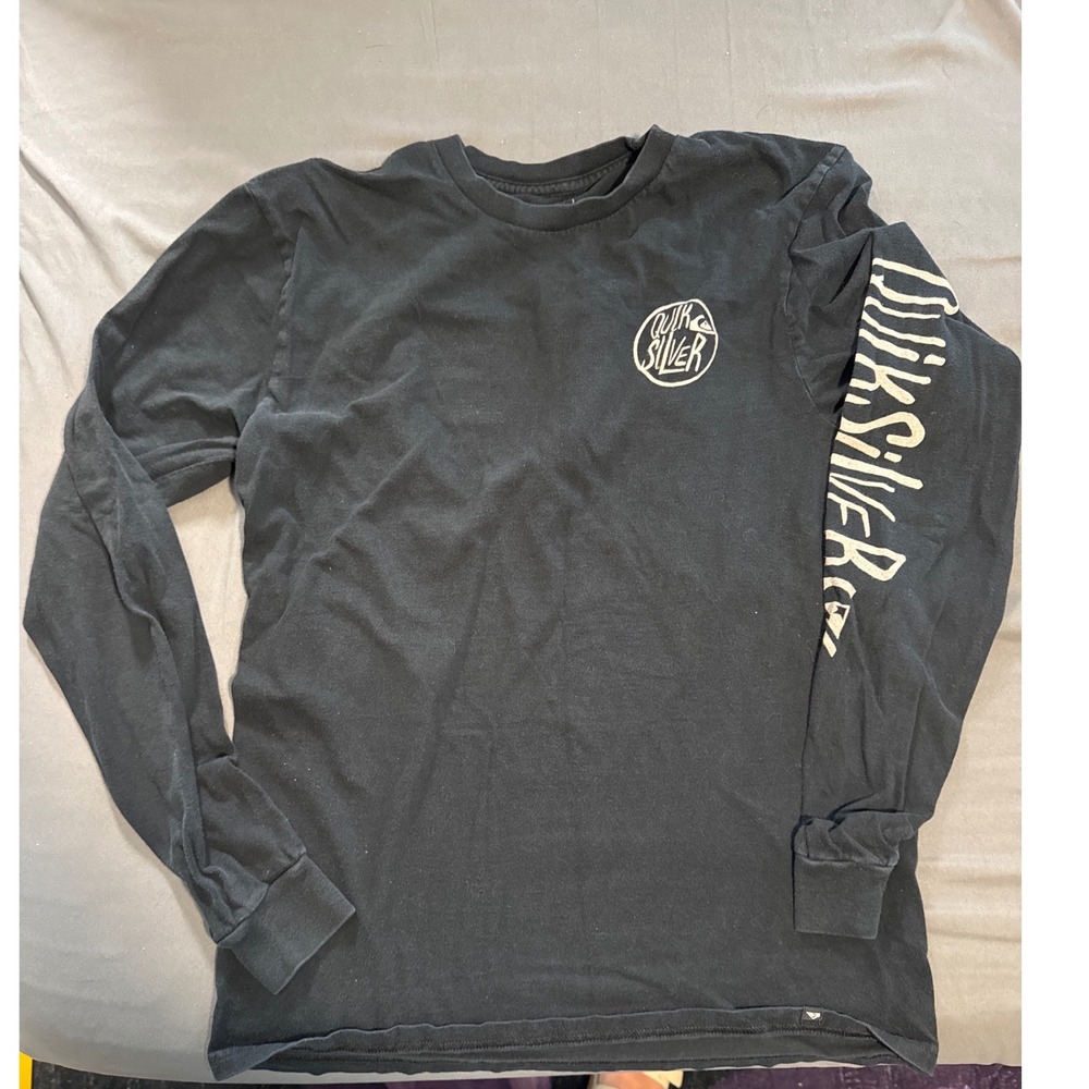 Quiksilver Long Sleeve T-Shirt Mens M Regular Fit Black Graphic EUC